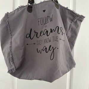 Vintage Addiction -XL Gray Tote Bag with Inspirational Quote